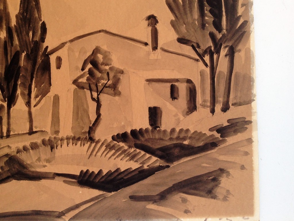 Onbekende Kunstenaar: Inkt Tekening , Landschap St-Paul - Bergense school stijl. kopen? Bied vanaf 1!