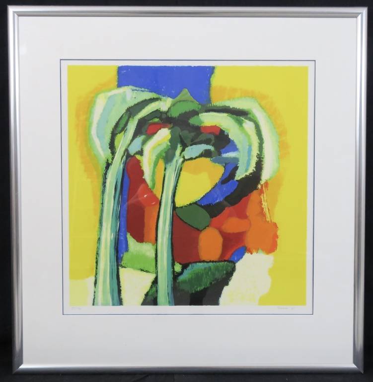 Saskia Bremer: Zeefdruk, Twee palmen A - Ingelijst kopen? Bied vanaf 1!