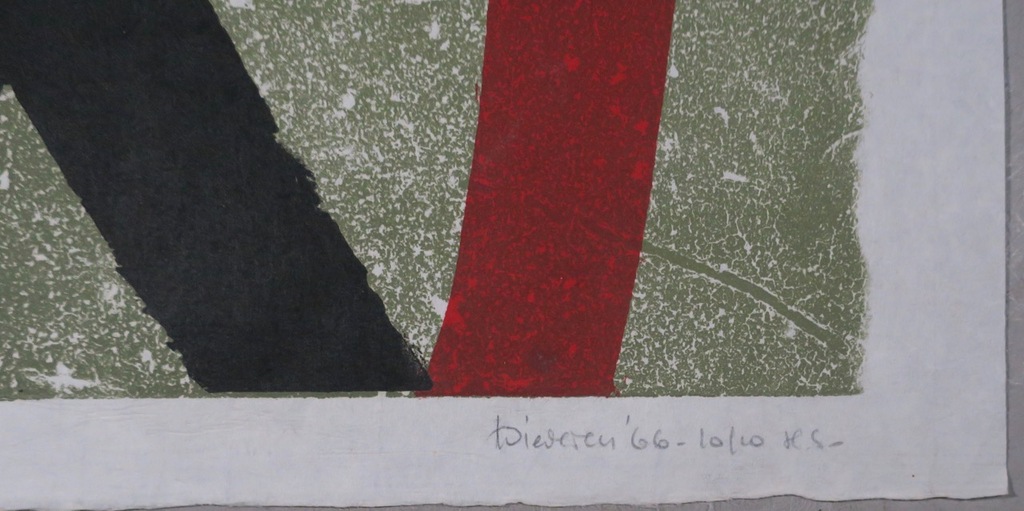 Jef Diederen: Lino en litho op Rijstpapier, Z.T. (Groen/Rood) kopen? Bied vanaf 1!