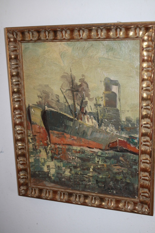 impressionisme uit de jaren 30 - OCEAAN STOMER in de HAVEN art deco lijst kopen? Bied vanaf 1!