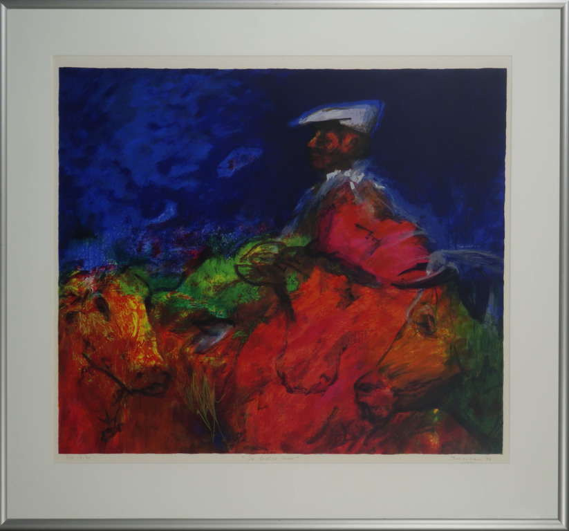 Chrit Rousseau: Zeefdruk, De trotse boer - Ingelijst (Groot!) kopen? Bied vanaf 80!