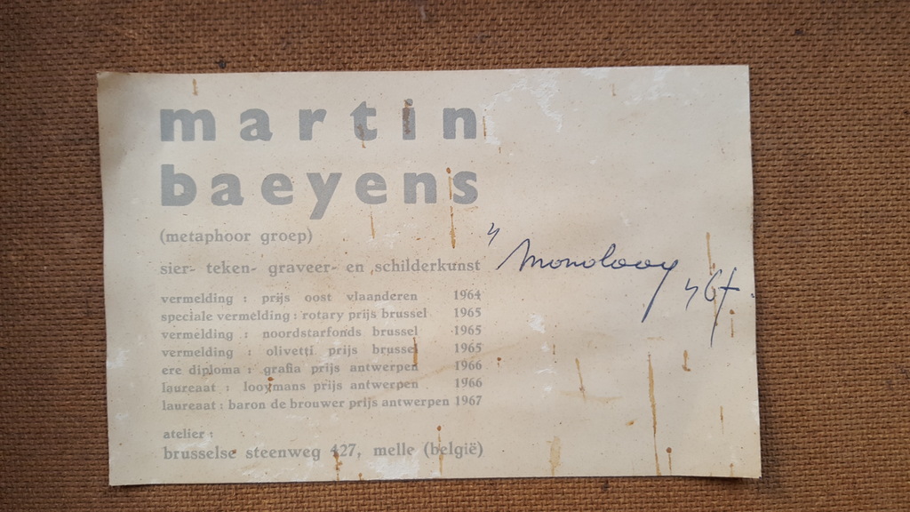 Martin Baeyens (Gent 1943) - paneel, gesigneerd en gedateerd 1967 kopen? Bied vanaf 1!
