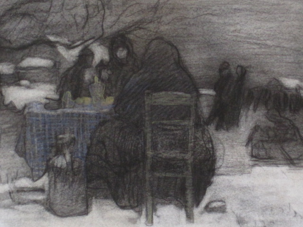 Bijzonder "winter en ijspret" Pastel van schilder, illustrator Pol Dom 1885-1978 verkocht voor € 56!