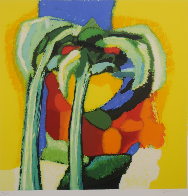 Saskia Bremer: Zeefdruk, Twee palmen - Ingelijst kopen? Bied vanaf 20!