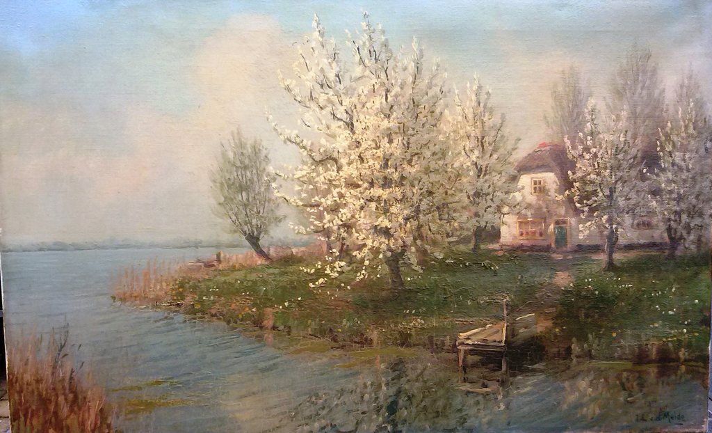 J.L. van der Meide - olie op canvas, Nederlands waterlandschap kopen? Bied vanaf 300!