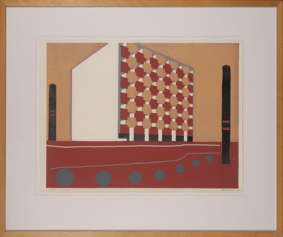 Marcel Doorduin: Houtsnede, Z.T. (Flatgebouw) - Ingelijst verkocht voor € 35!