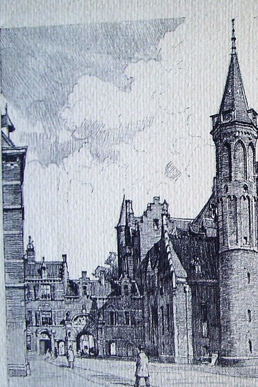 Hendrikus Roodenburg: pracht ets, Binnenhof anno 1930, signering in de plaat kopen? Bied vanaf 1!