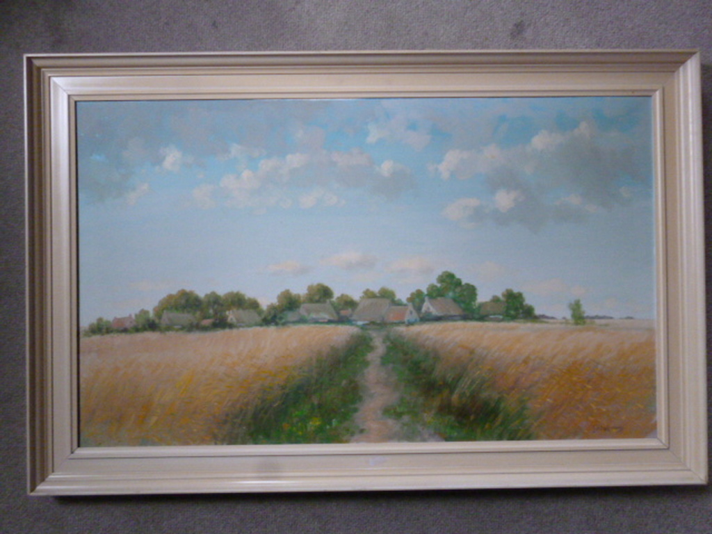 J.H. Oostendorp - olieverf - Landschap met korenvelden kopen? Bied vanaf 150!