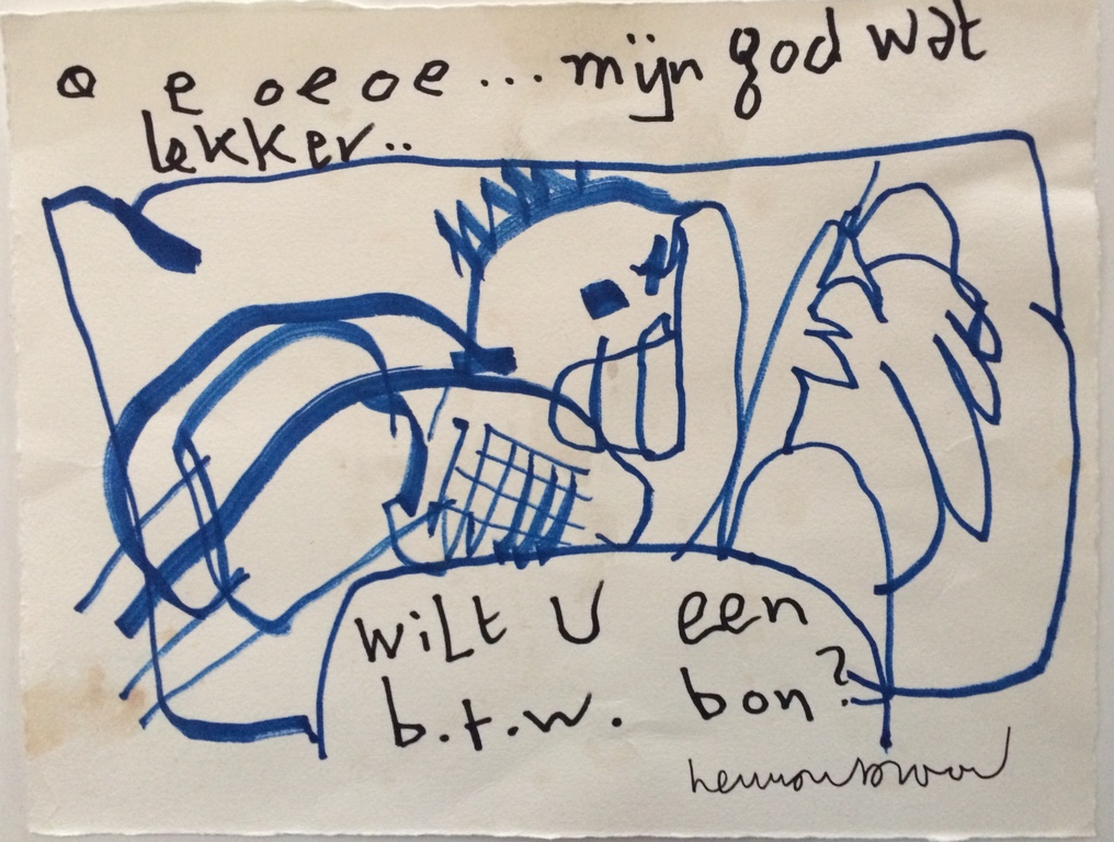 HERMAN BROOD, originele tekening op papier 'BTW-bon' verkocht voor € 90!