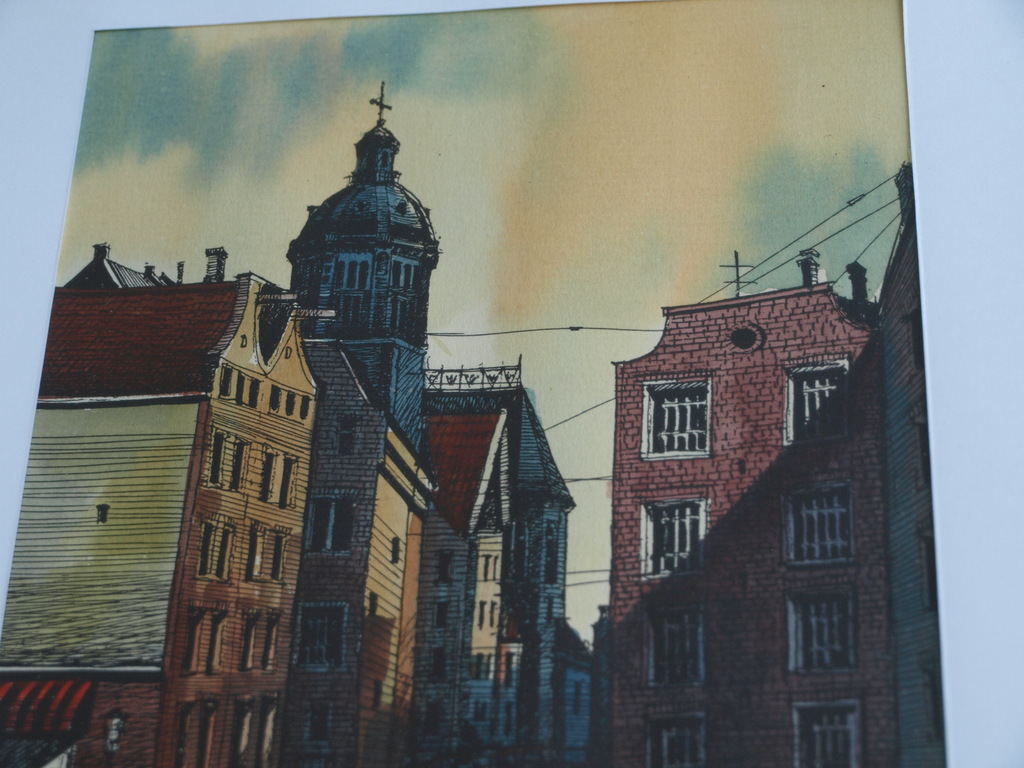 Onduidelijke signatuur : Gouache , Gracht in Amsterdam – ingelijst  kopen? Bied vanaf 35!
