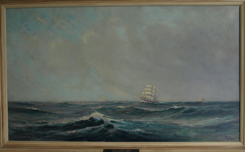 Onduidelijke signatuur : Olieverf op doek – Oceaan race – Ingelijst –1936        verkocht voor € 200!