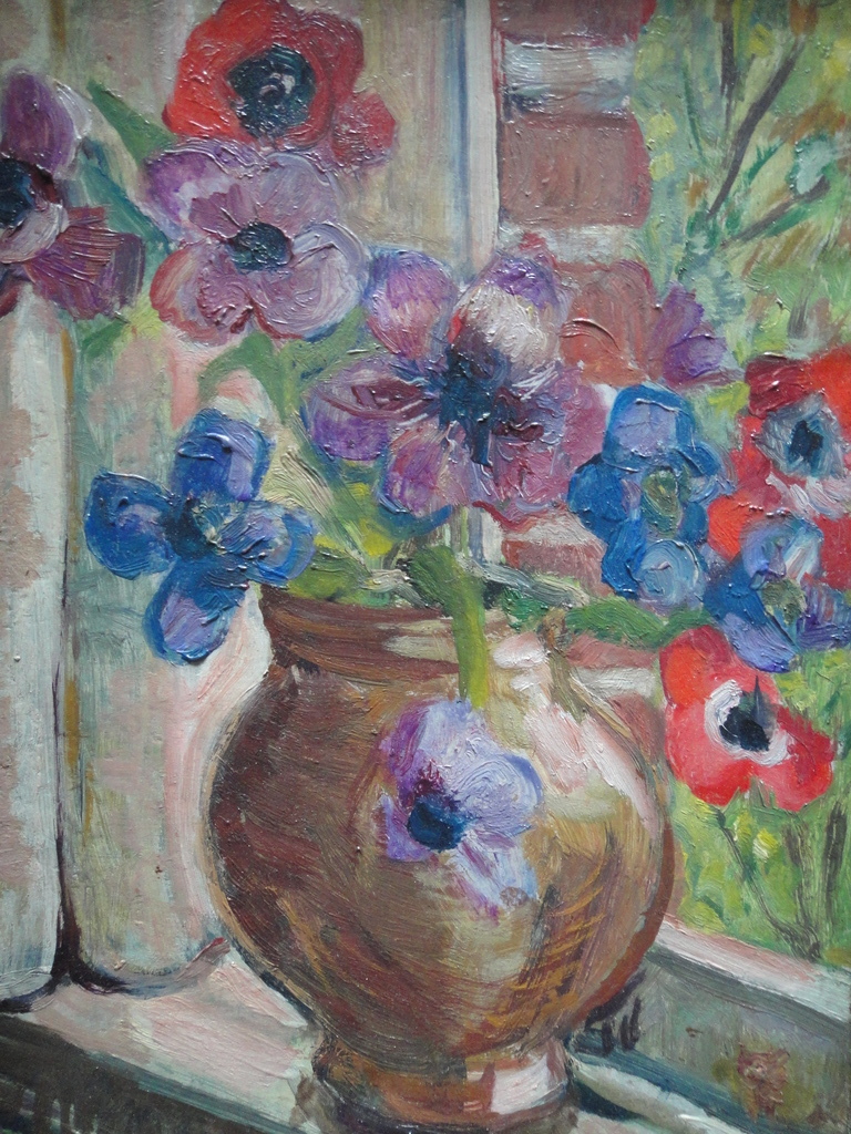 Julia Giesberts, olieverf op doek, boeket anemonen verkocht voor € 45!