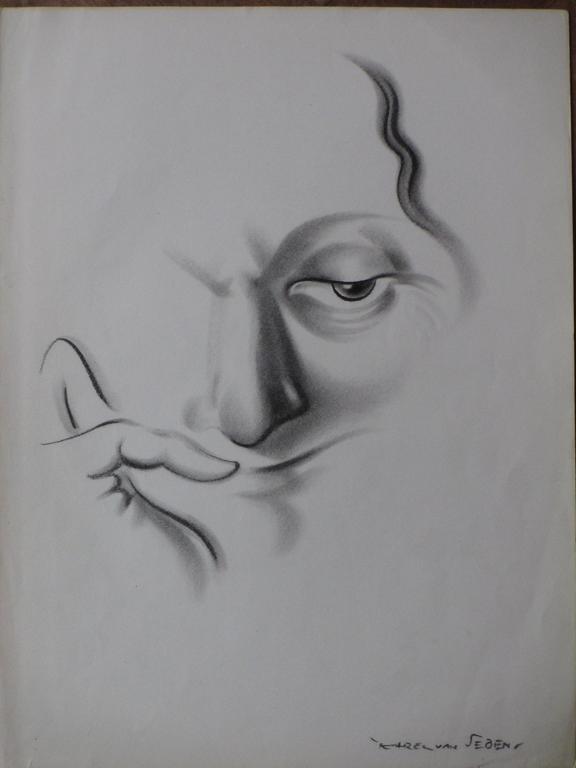 Karel van Seben, Portret en face, Tekening kopen? Bied vanaf 25!
