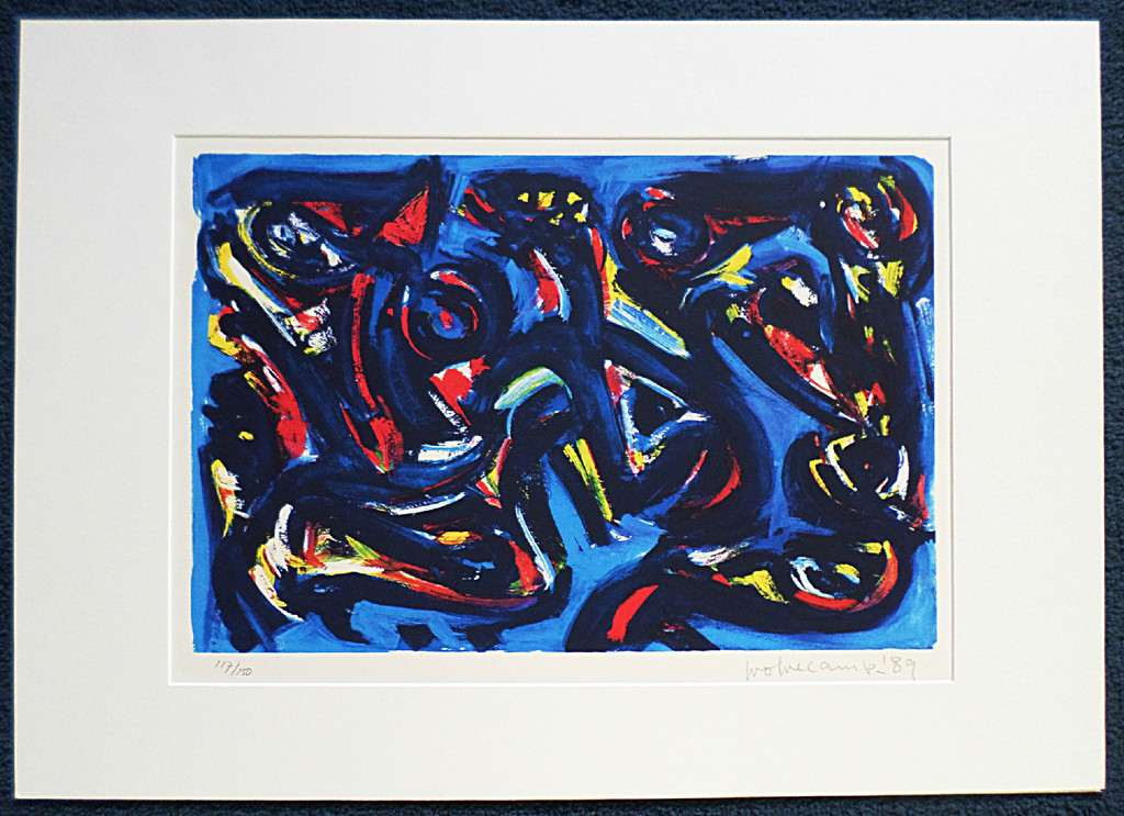 Theo Wolvecamp - Compositie in blauw, rood en geel, zeefdruk kopen? Bied vanaf 220!