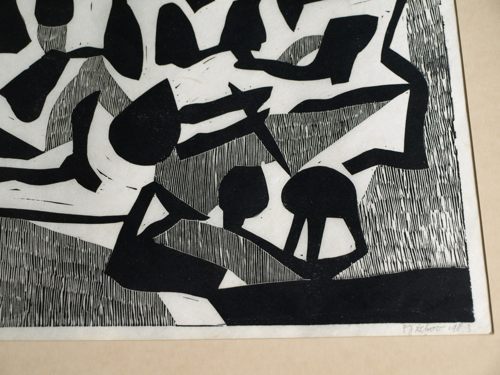 Frans de Boo (1925-1999) : Linosnede, Table – gesigneerd – 1983 kopen? Bied vanaf 1!