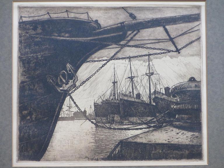 Ton Meijer, Schepen in de Rotterdamse haven, Ets verkocht voor € 50!