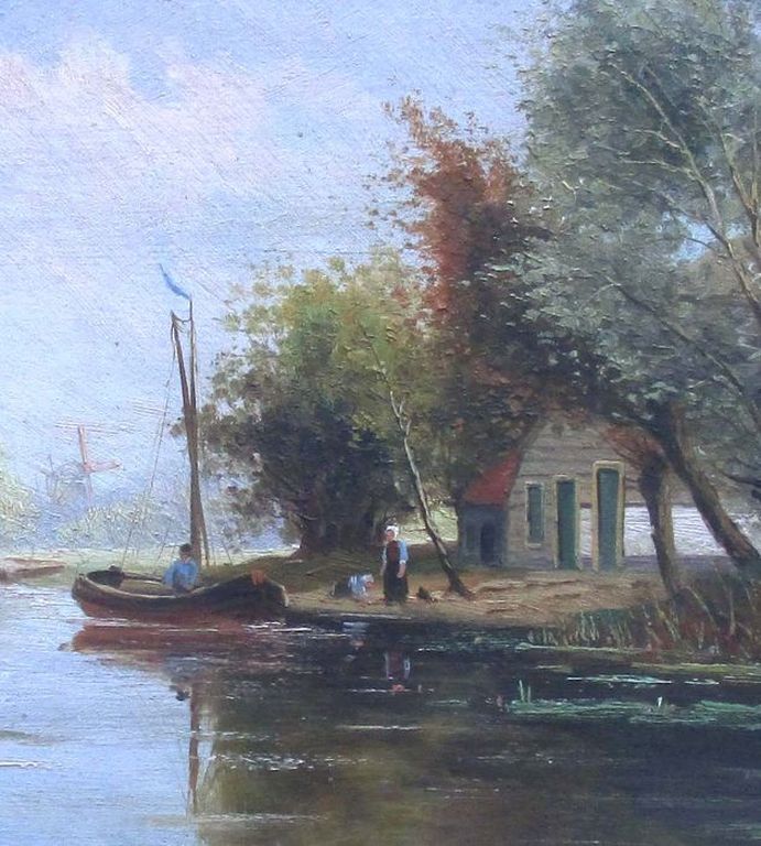 Naar J.W. van Borselen (1825-1892): Olieverf op paneel, Rivierlandschap  kopen? Bied vanaf 1!