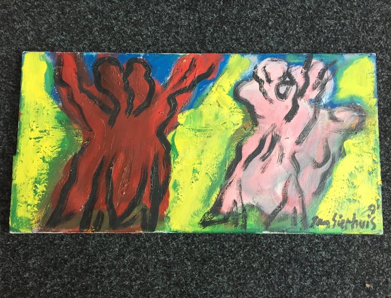 JAN SIERHUIS Olieverf op linnen ( CoBrA ) Aan het strand verkocht voor € 600!