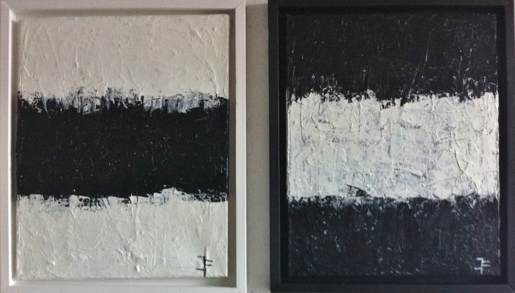 " Black White Black " - John Foppen - 2 stuks - Pendant-ingelijst-Gesigneerd. verkocht voor € 139!