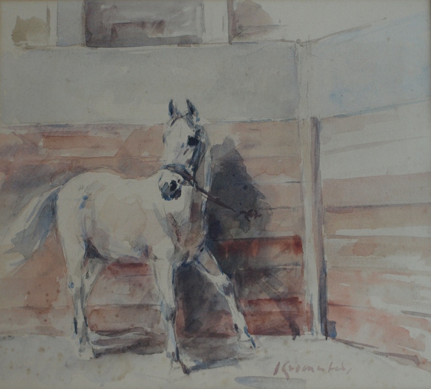 Jan Groenestein : Aquarel , Paard in de stal â�� gesigneerd & ingelijst - 1971 verkocht voor € 150!