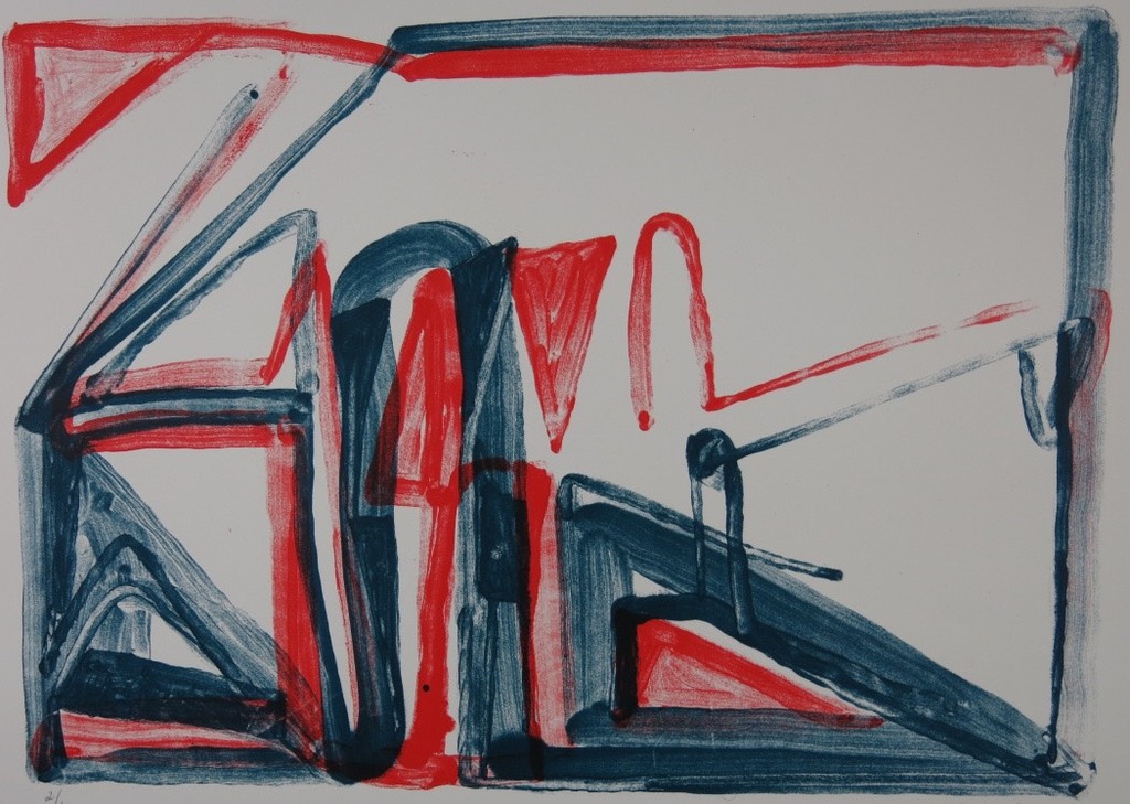 Theo Kuijpers: Litho, Z.T. rood/blauw verkocht voor € 35!