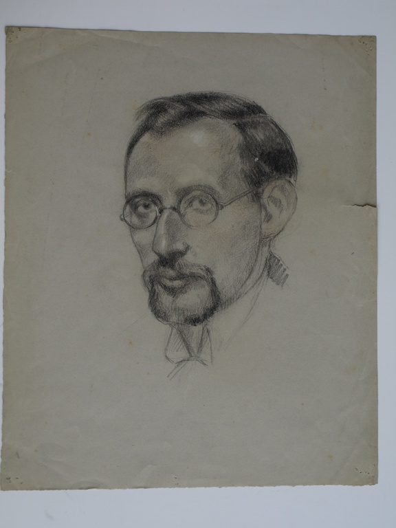 Onbekend : Tekening , Portret man met bril en 2 leeuwen – ca 1920  kopen? Bied vanaf 1!