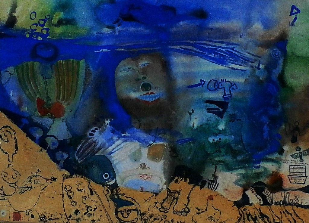 Michel van Overbeeke - gemengde techniek: There was a cry in the darkness verkocht voor € 375!