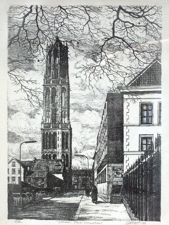 G.H. Frederiks - zicht op Dom Utrecht - . Nieuwstraat - GESIGNEERD kopen? Bied vanaf 40!