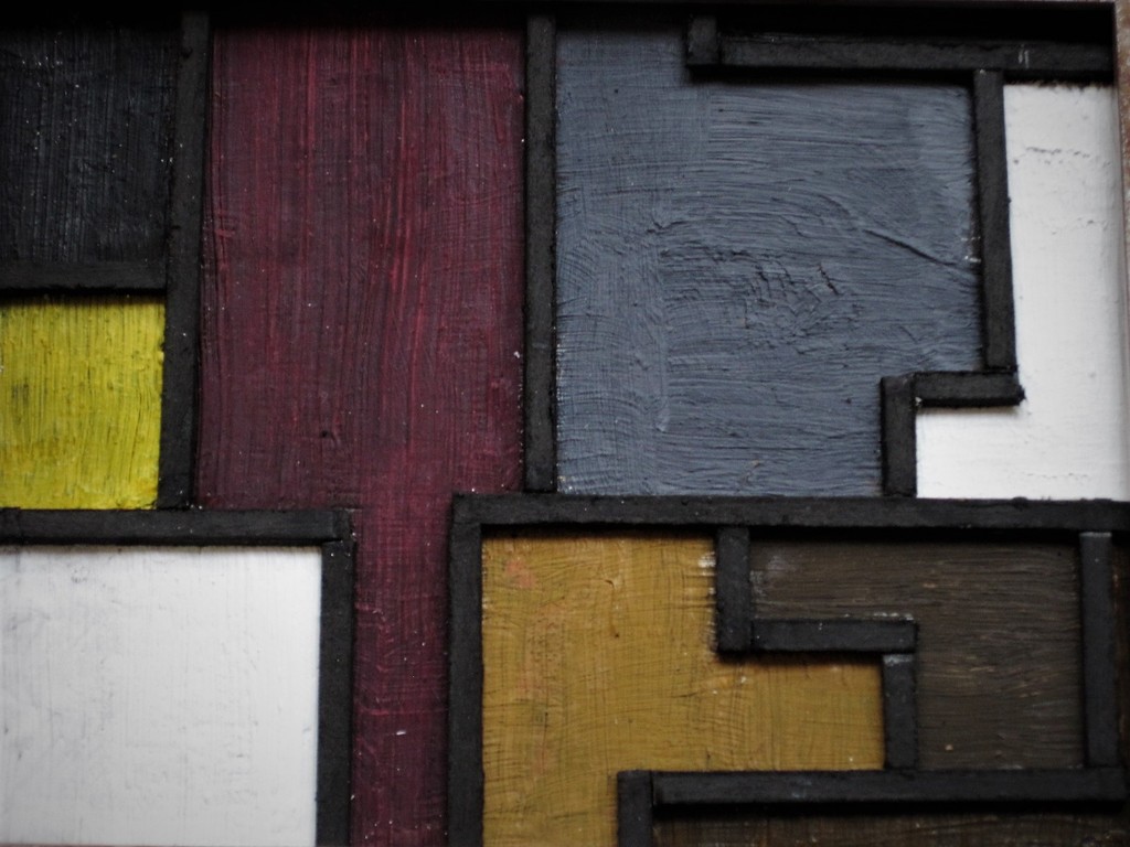 Uitzonderlijke Hout/Acrylverf Compositie "de STIJL" Pjotr van Oorschot (1944)  kopen? Bied vanaf 1!