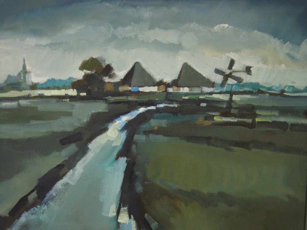 Bob Immink  1930-1989 olieverf "landschap Waterland (NH) " ca 1970 gesigneerd kopen? Bied vanaf 1!