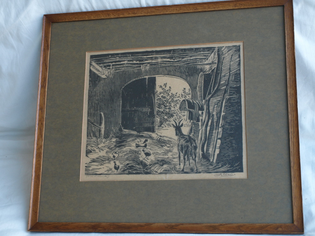 Jan Uri (1888-1979) : Houtsnede , De stal – gesigneerd & ingelijst – handdruk kopen? Bied vanaf 25!