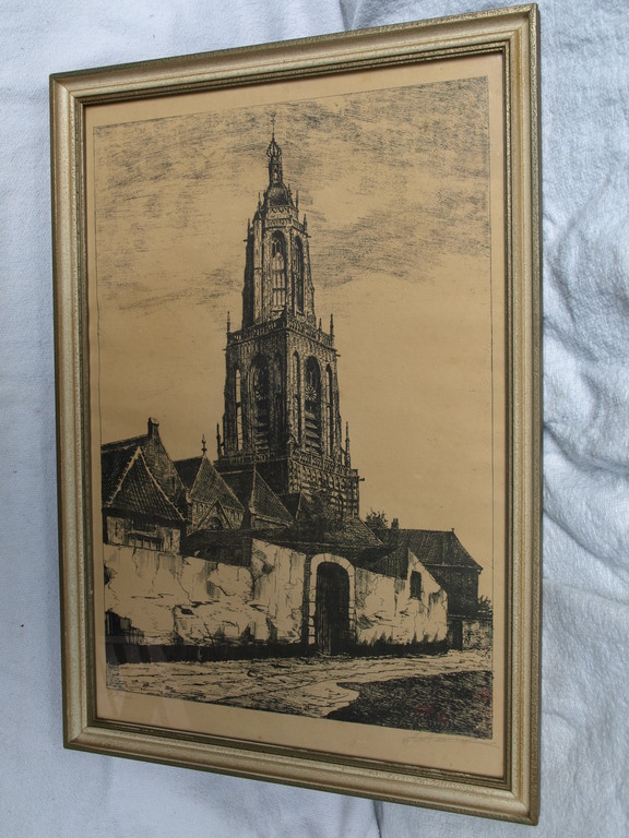 Ets – CUNERAKERK RHENEN  - Gesigneerd & ingelijst kopen? Bied vanaf 1!