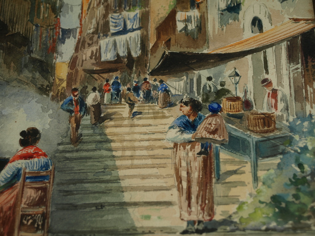 Onduidelijke signatuur – Aquarel – Zuid-Europees stadsgezicht– Gesigneerd - Oud  kopen? Bied vanaf 50!