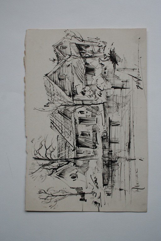 J.H. Frese, tekening, dorpstafereel Abcoude, gesigneerd kopen? Bied vanaf 1!