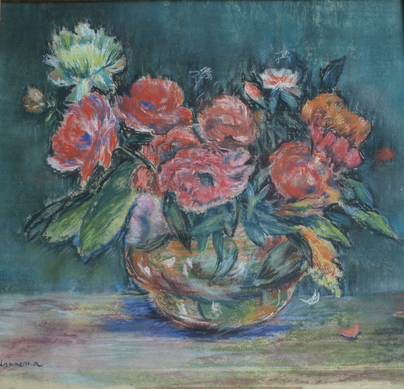 Onduidelijke signatuur : Pasteltekening , Bloemstilleven – ingelijst  kopen? Bied vanaf 1!