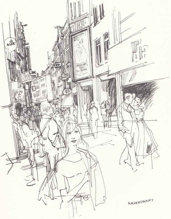 Peter van Straaten - Lithografische prent ongesigneerd - Kalverstraat. kopen? Bied vanaf 1!