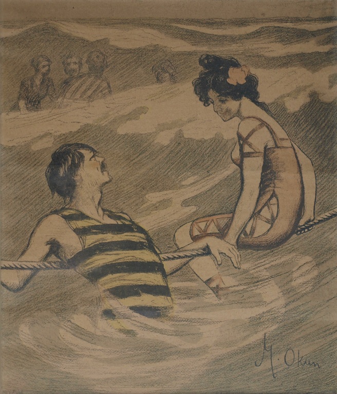 Onbekend : Prent , Flirten in Zee – ingelijst – oud kopen? Bied vanaf 1!