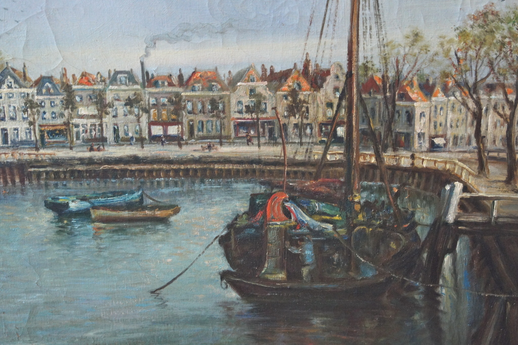 Mas P, olieverfschilderij, Stadshaven. kopen? Bied vanaf 30!