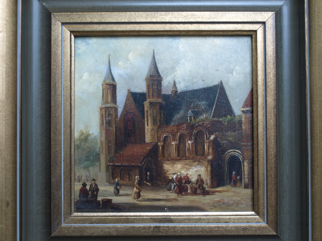 Wim Koster, schilderij, Kerkgebouw met plein kopen? Bied vanaf 250!