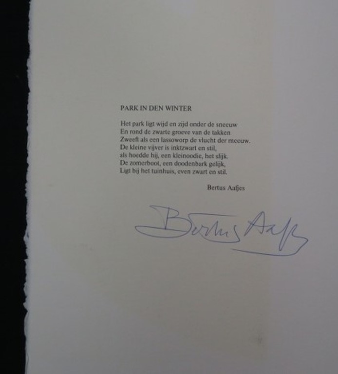 Willem Snitker: Litho voorzien van omslag met gedicht, Park in den winter kopen? Bied vanaf 20!