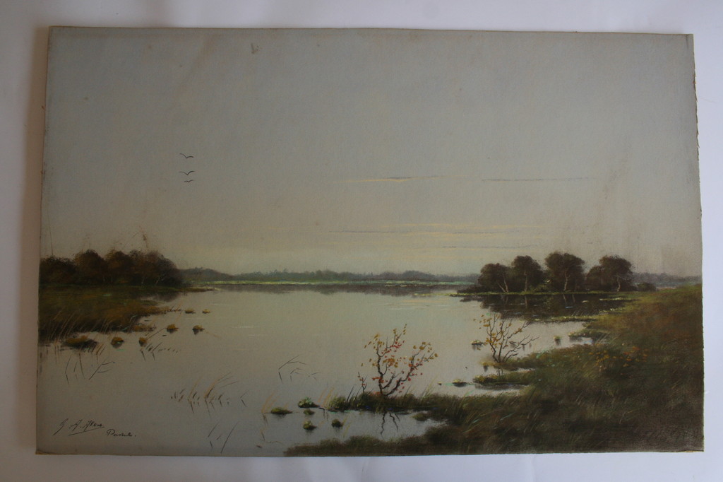 Pastel tekening op karton - meer in het vlakke land - gesigneerd kopen? Bied vanaf 1!