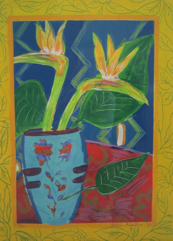 Saskia Kuulkers: Zeefdruk, Paradijsvogelbloemen - Ingelijst kopen? Bied vanaf 1!