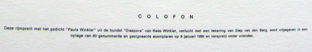 Siep van den Berg (1913-1998) - PAULA WINKLER - rijmprent kopen? Bied vanaf 1!