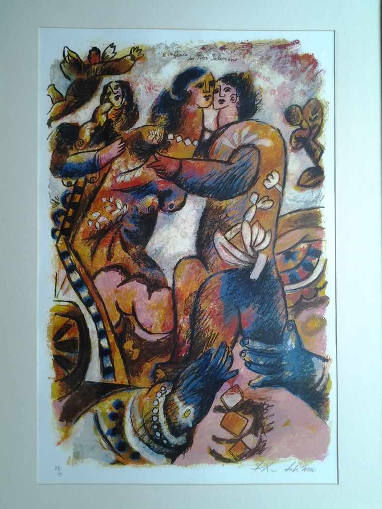 Theo Tobiasse, Groot litho in goudkl. bewerkte lijst. L'emfance du Roi Salamon. kopen? Bied vanaf 240!