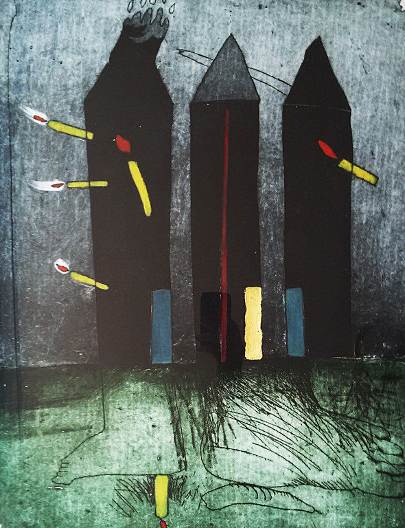 Michel van Overbeeke - No proof of dark, ets met bladgoud (mooi ingelijst) kopen? Bied vanaf 120!