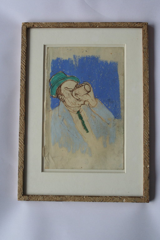 Kunstenaar onbekend - tekening met pastel - gesigneerd met monogram kopen? Bied vanaf 1!