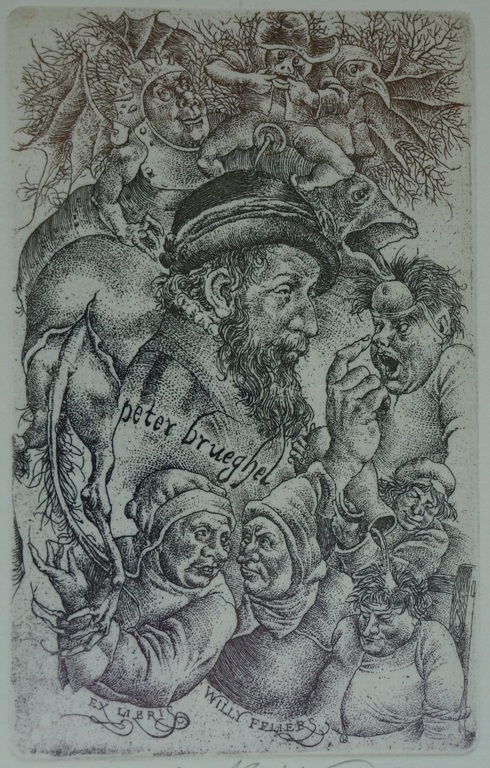 Oldřich Kulhánek : Ets – ex libris- Peter Brueghel – gesigneerd & ingelijst–1984 verkocht voor € 65!
