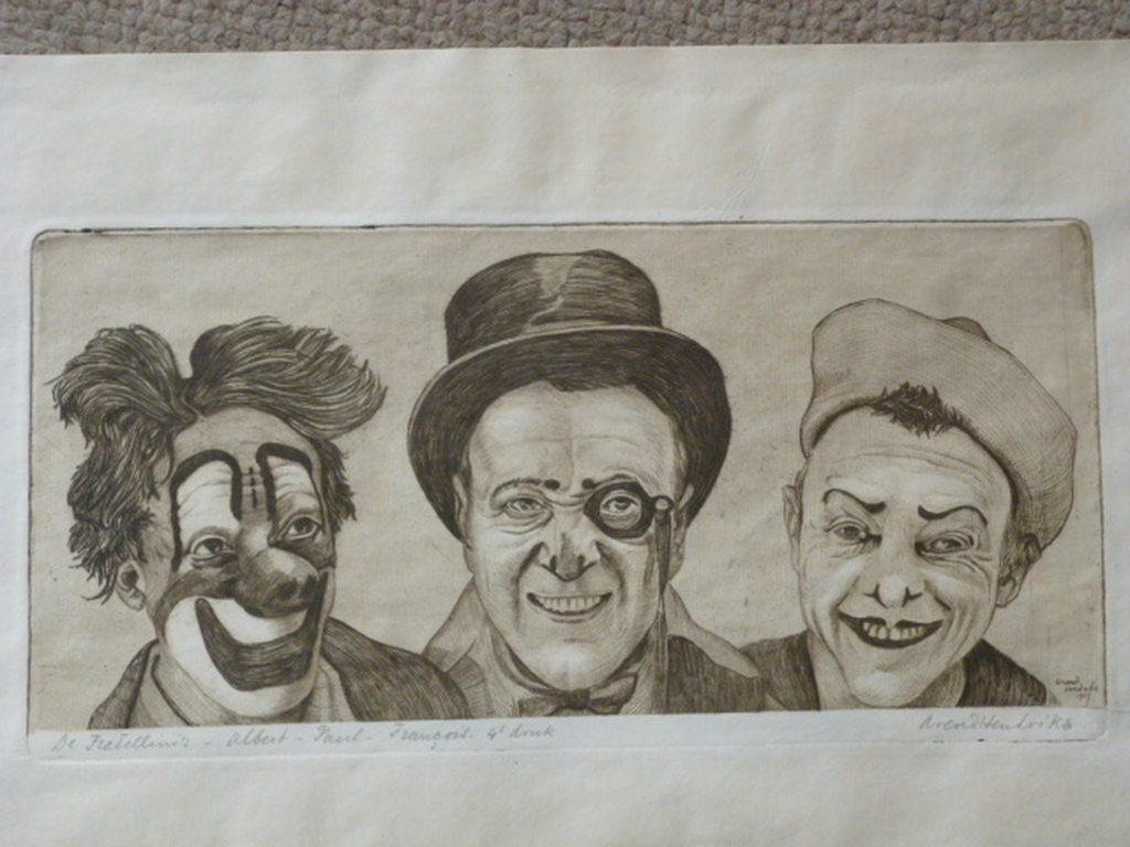 Arend Hendriks - ets - De Fratellini's verkocht voor € 95!