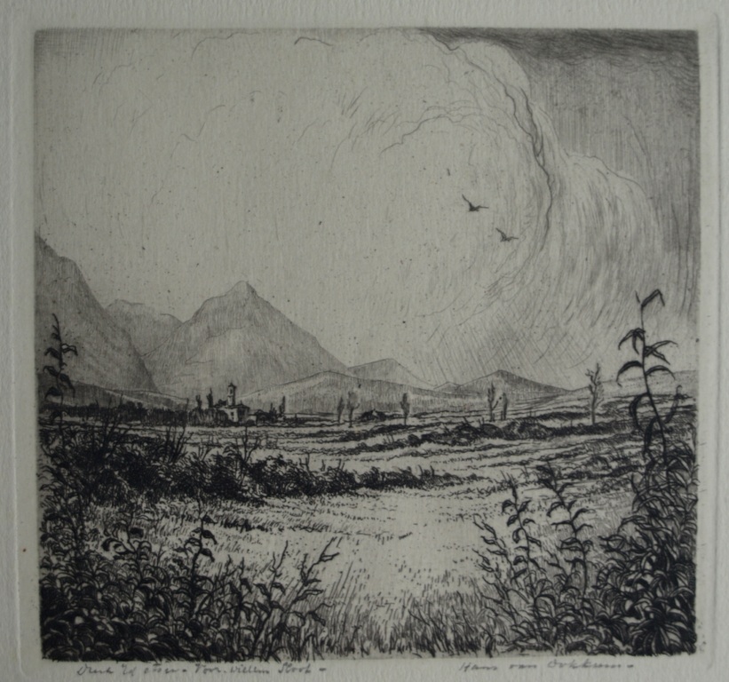 Hans van Dokkum (1908-1995) : Ets – Zwitsers landschap – gesigneerd – ca 1950 kopen? Bied vanaf 1!