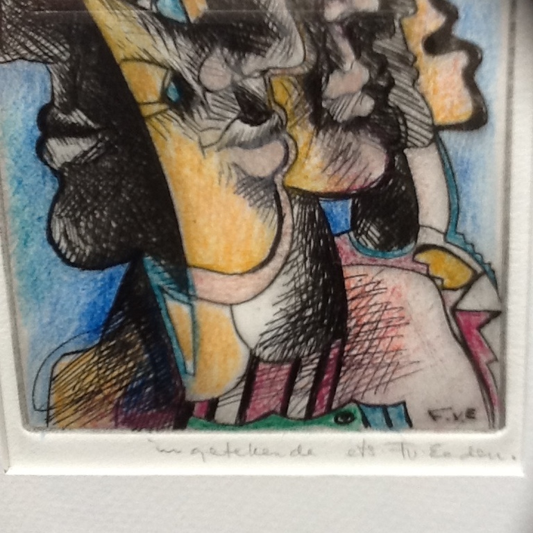 Frits van Eeden, handingekleurde ets, unica kopen? Bied vanaf 55!